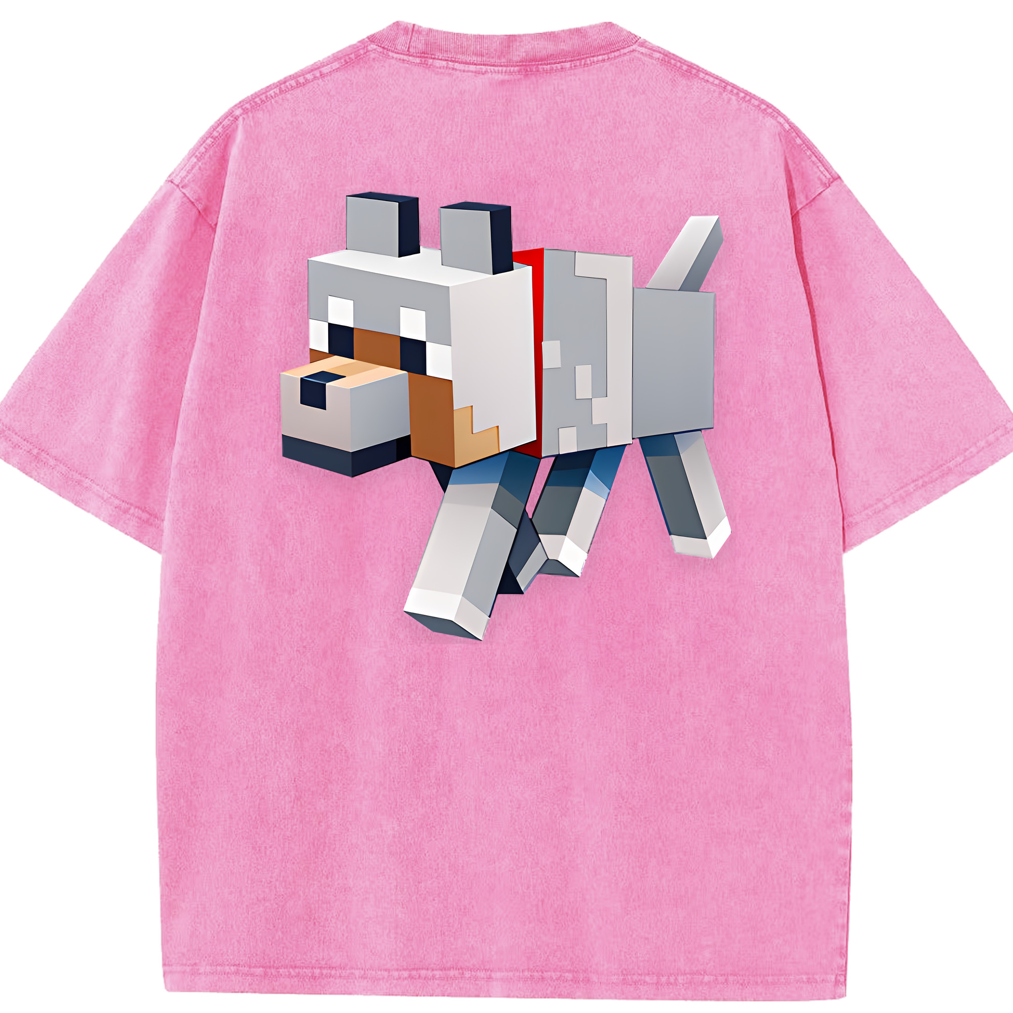 （画像用） マインクラフト ブロックの世界 Minecraft MC Block world 綿100% ヴィンテージ風 半袖Tシャツ（背面プリント）